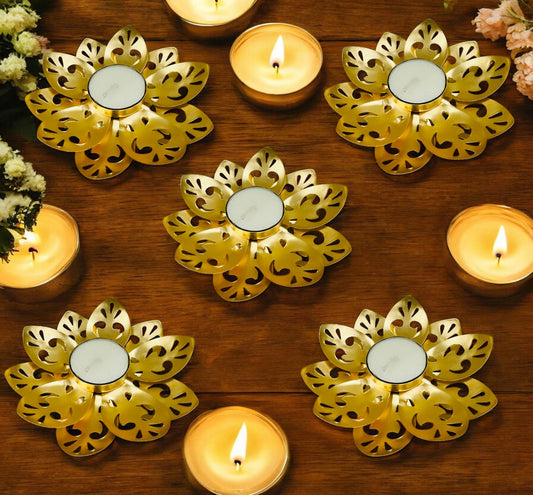 Metal Lotus Flower Diya Set - Set of 5