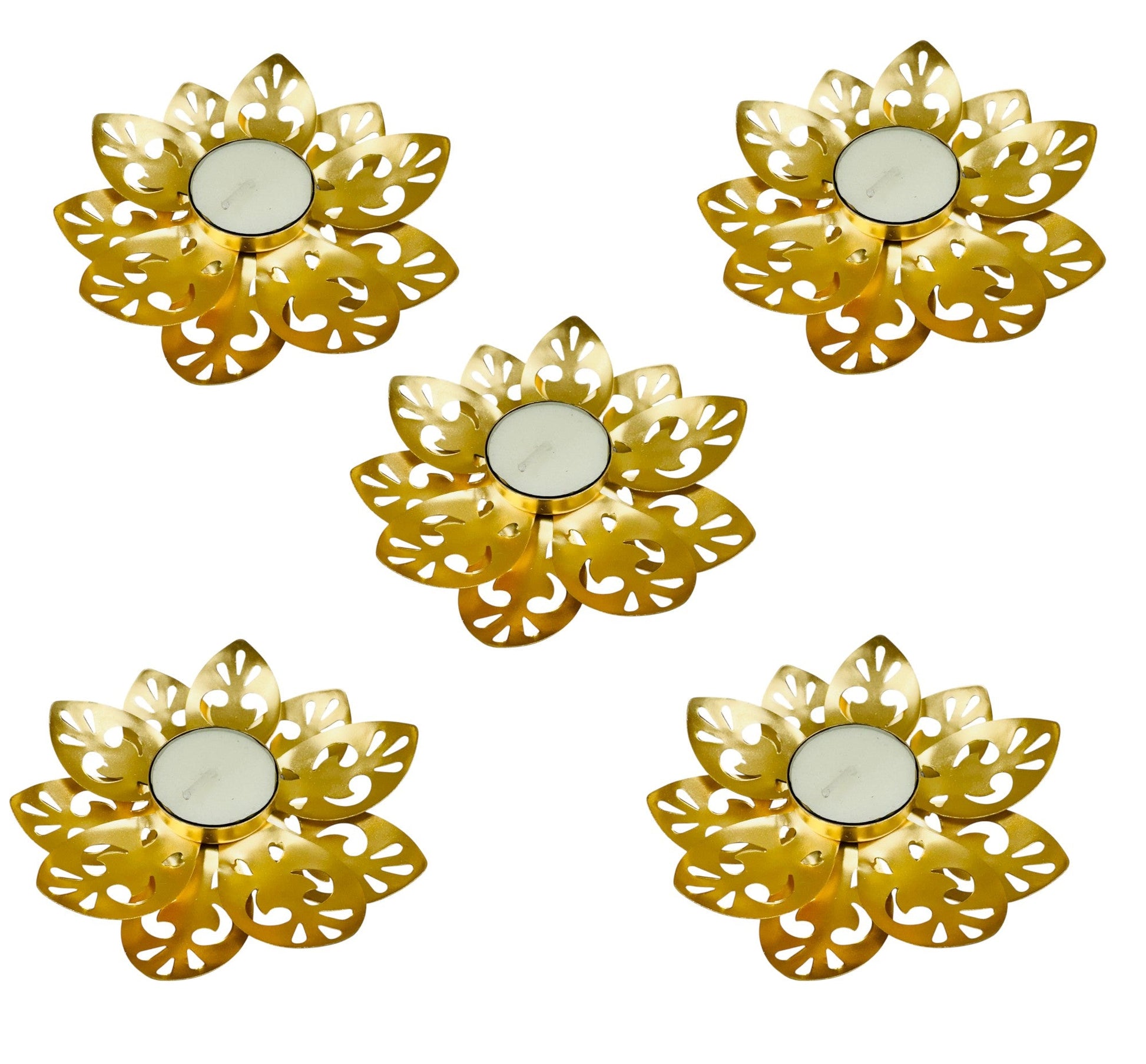 Metal Lotus Flower Diya Set - Set of 5