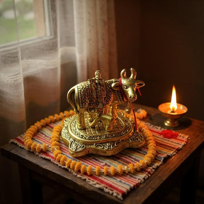 Kamdhenu - Golden Cow Calf Set for Mandir, Car Dashboard & for Gifting