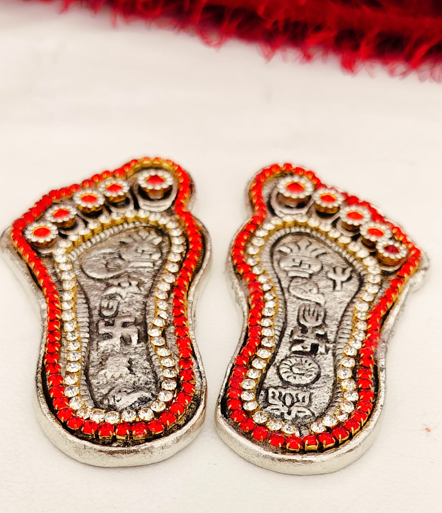 German Silver 4.5 Inches Lakshmi Charan with Stone Work