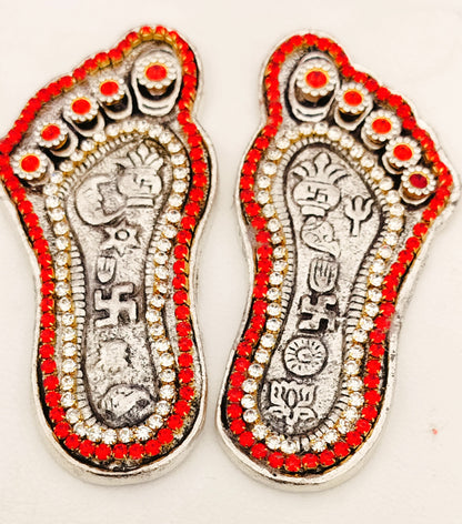 German Silver 4.5 Inches Lakshmi Charan with Stone Work