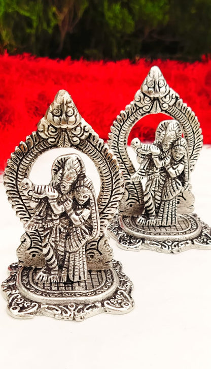 Antique Finish German Silver Radha Krishna with Arch -  Krishna Janmashtami Gift/Favors