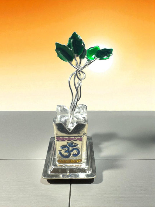 Single 2.5" Long German Silver Tulsi Vridavan with Potli Bag for Puja, Return Gift