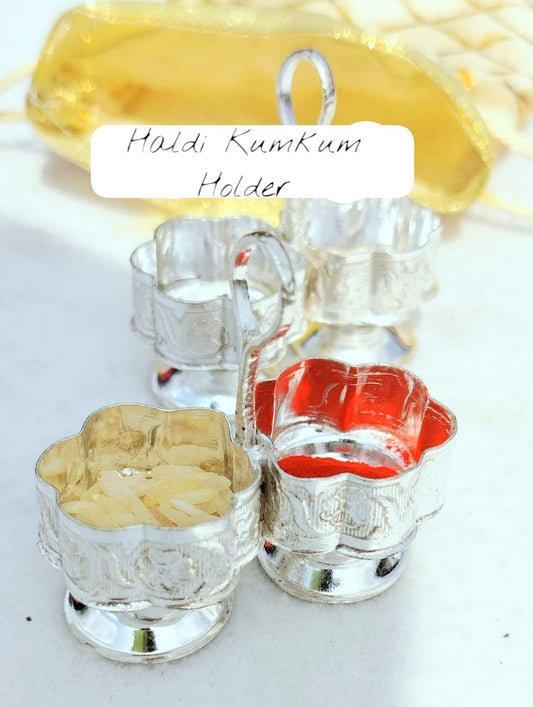 Set of 5 - 2" German Silver Haldi Kumkum Holder for Puja, Return Gift