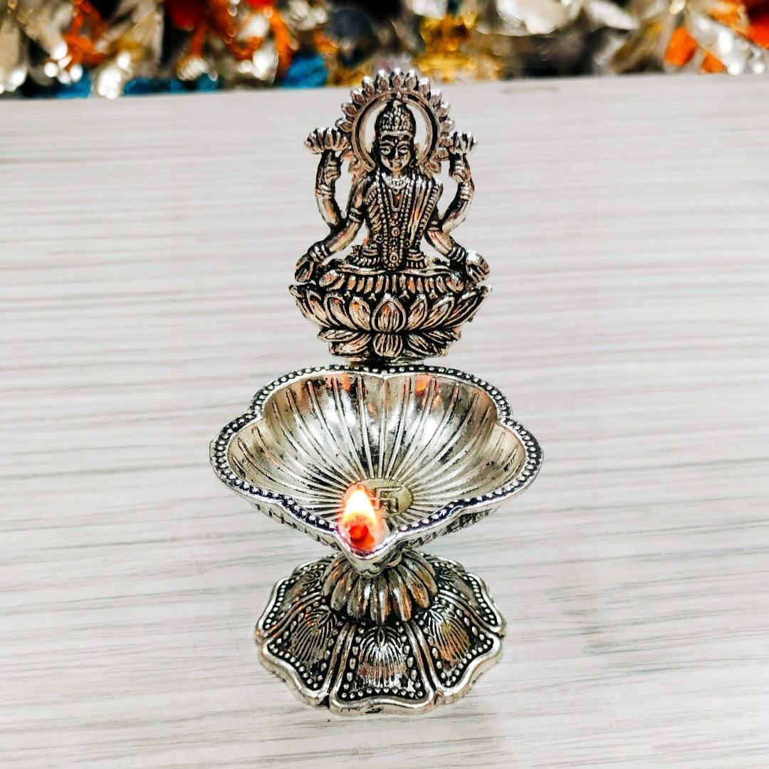 Antique German Silver Laxmi Diya