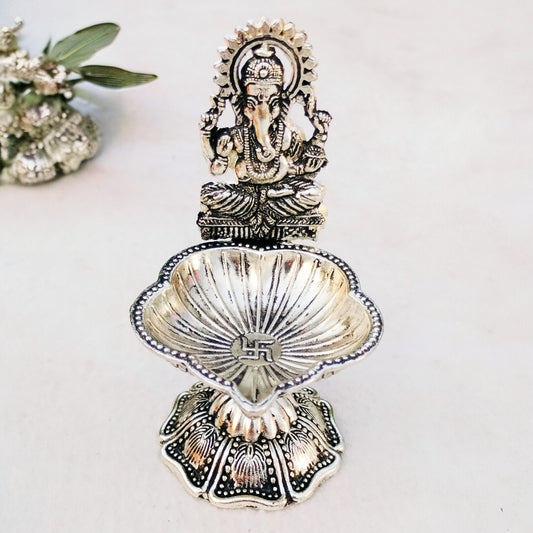 Antique German silver Ganesh diya - Set of 5