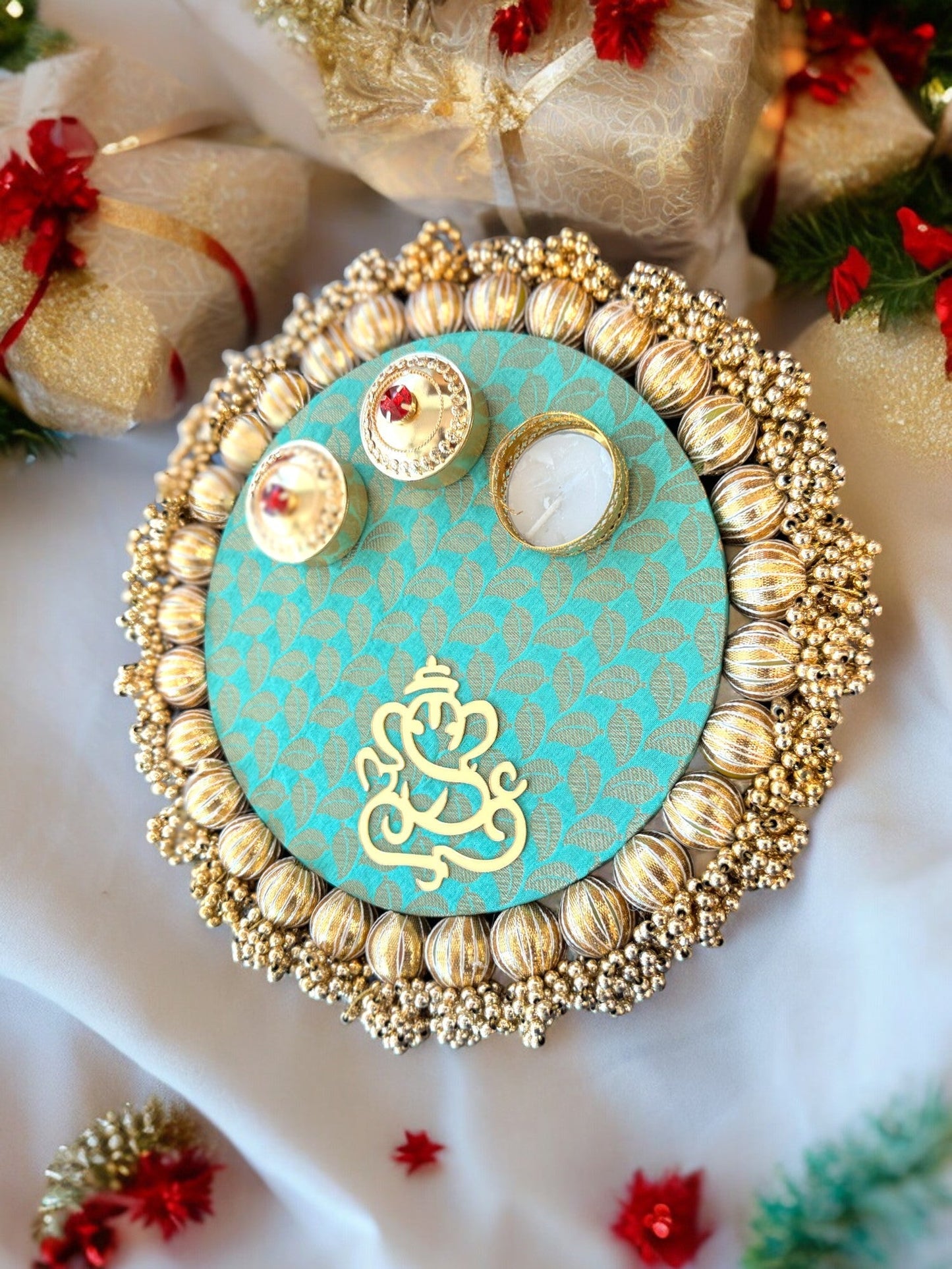 Pooja Thali with Ganesha & Gota - Blue
