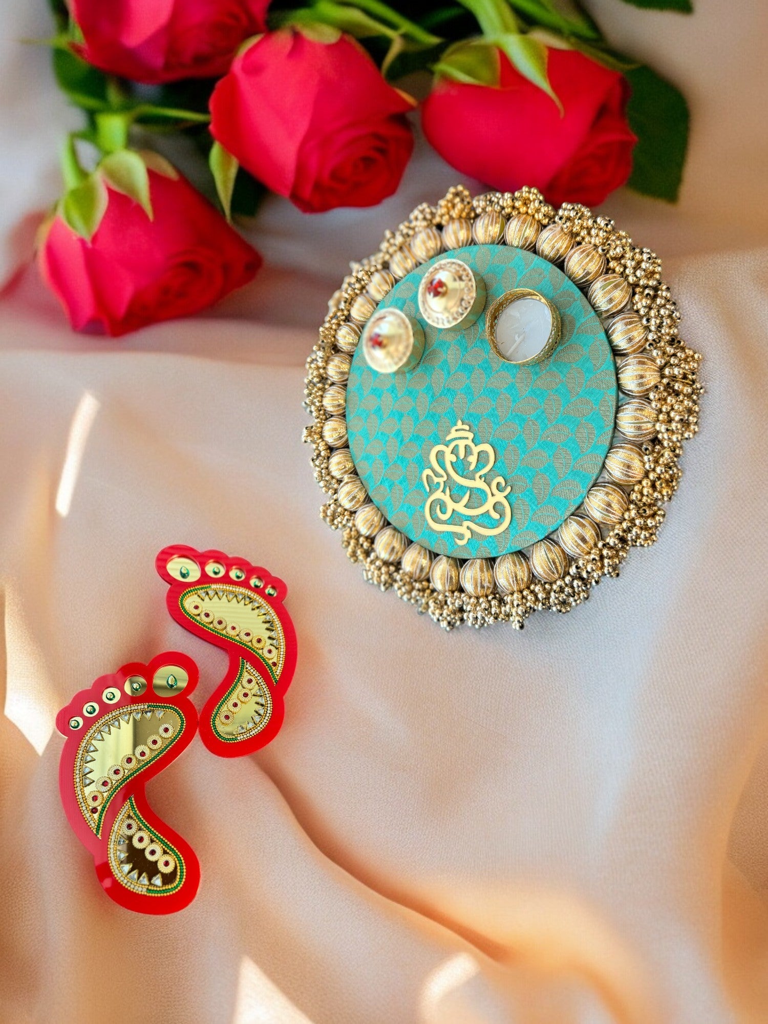 Pooja Thali with Ganesha & Gota - Blue