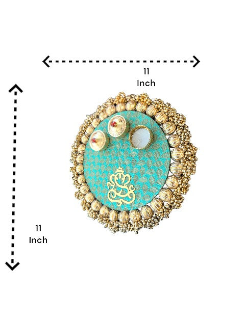 Pooja Thali with Ganesha & Gota - Blue - Dimensions