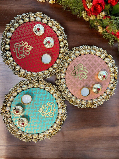 Pooja Thali with Ganesha & Gota - Multicolor