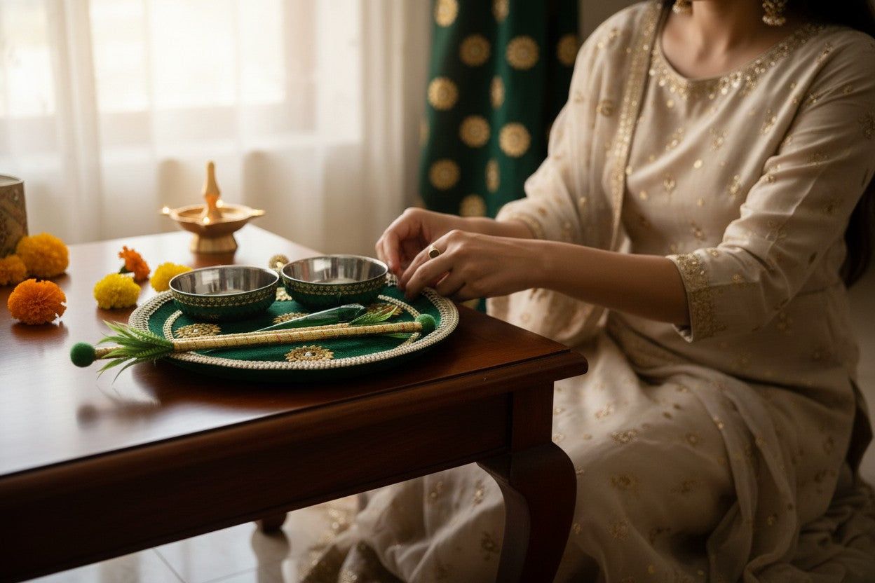 Velvet Embroidered Thali or Platter or Tray
