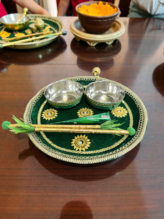 Velvet Embroidered Thali or Platter or Tray