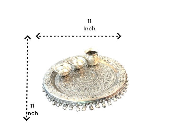 Hand Engraved German Silver Pooja Thali