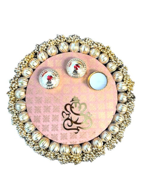 Pooja Thali with Ganesha & Gota - Pink