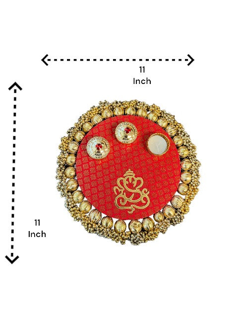 Pooja Thali with Ganesha & Gota - Red - Dimensions