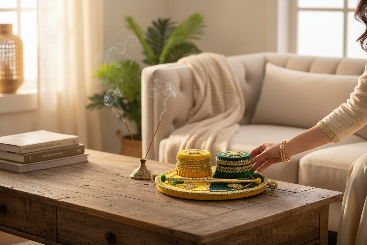 Velvet Embroidered Thali or Platter or Tray