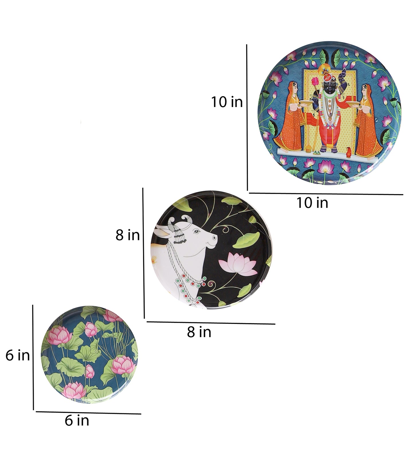 Set of 5 - Round Metal & Meena Wall Plates