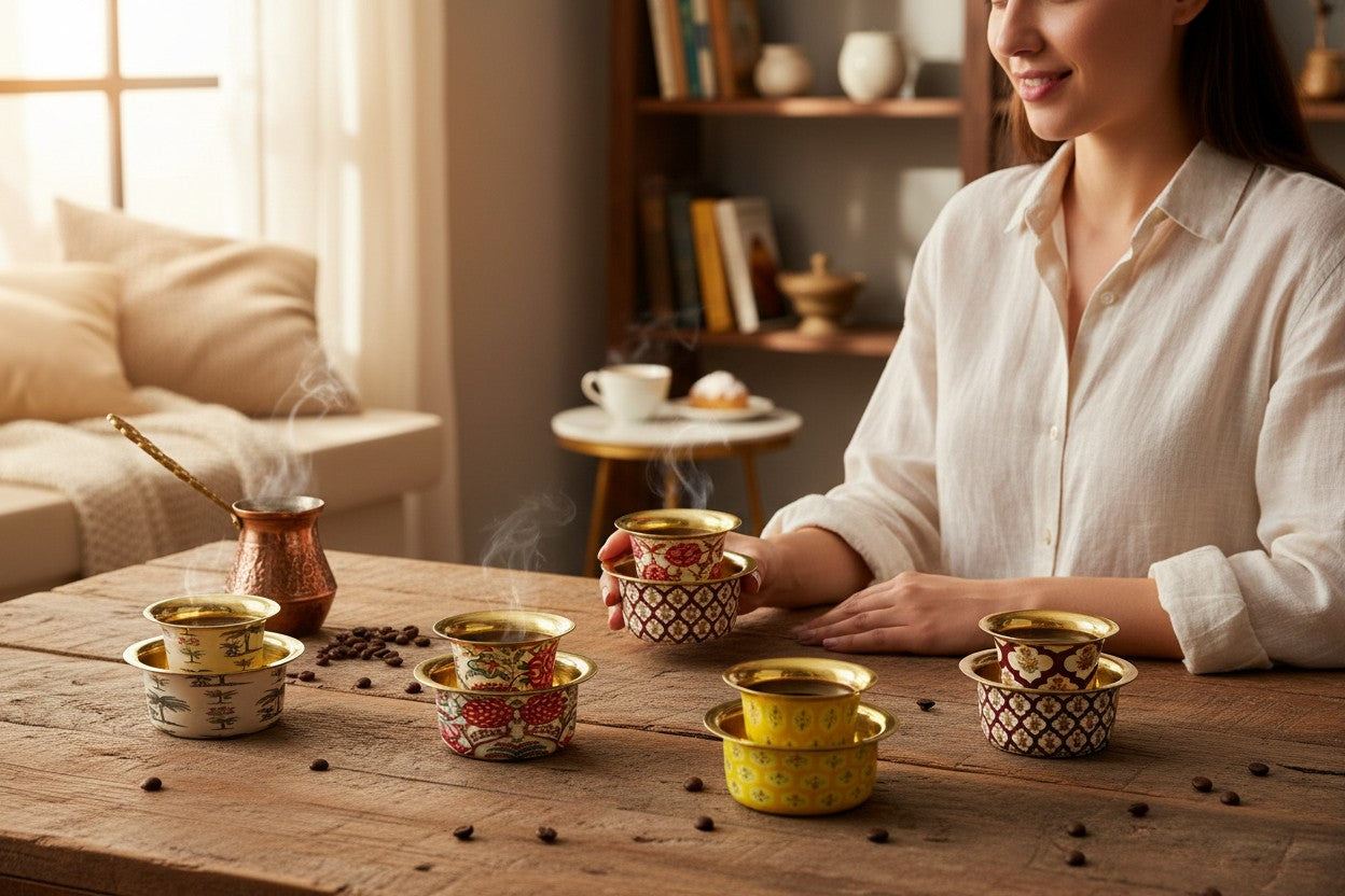 South Indian Brass Filter Coffee Serving Dabara or Filter Kaapi or Tumbler and Bowl/Saucer Set
