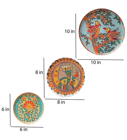 Set of 5 - Round Metal & Meena Wall Plates