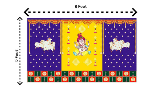 5x8 Feet Fabric Reusable Lord Ganesha Backdrop Banner for Wedding, Housewarming, Any ausipious occaions or pooja (1001)