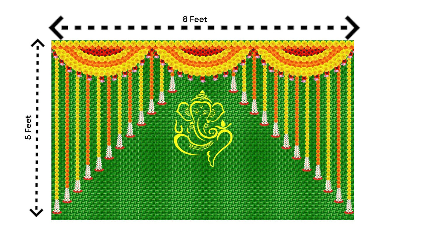 5x8 Feet Fabric Reusable Lord Ganesha Backdrop Banner for Wedding, Housewarming, Any ausipious occaions or pooja (1003)
