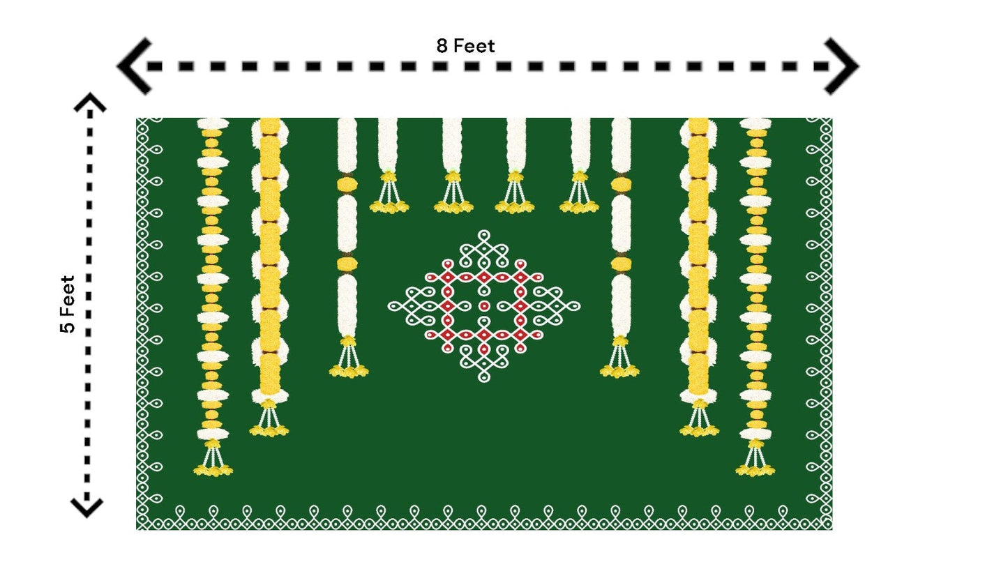 5x8 Feet Fabric Reusable Muggu or Kolam Backdrop Banner for Wedding, Seemantham Ceremony, Housewarming, any Auspicious occasions or pooja (1019)