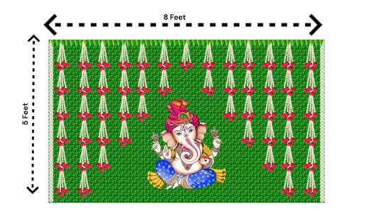 5x8 Feet Fabric Reusable Lord Ganesha Backdrop Banner for Wedding, Housewarming, Any ausipious occaions or pooja (1022)