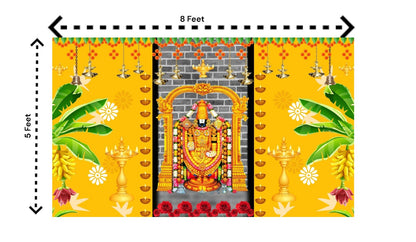 5x8 Feet Fabric Reusable Lord Venkateswara or Balaji Namam Backdrop Banner for South Indian Occasions like South indian Wedding, Pooja (1068)