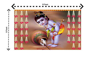 5x8 Feet Fabric Reusable Lord Krisha's Backdrop Banner for Janmashtami, Baby Shower or any Auspicious Occasions or pooja (1095)