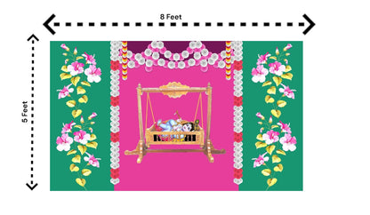 5x8 Feet Fabric Reusable Lord Krisha's Backdrop Banner for Janmashtami, Baby Shower or any Auspicious Occasions or pooja (1126)