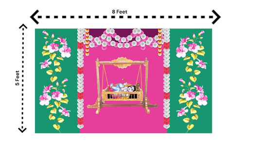 5x8 Feet Fabric Reusable Lord Krisha's Backdrop Banner for Janmashtami, Baby Shower or any Auspicious Occasions or pooja (1126)