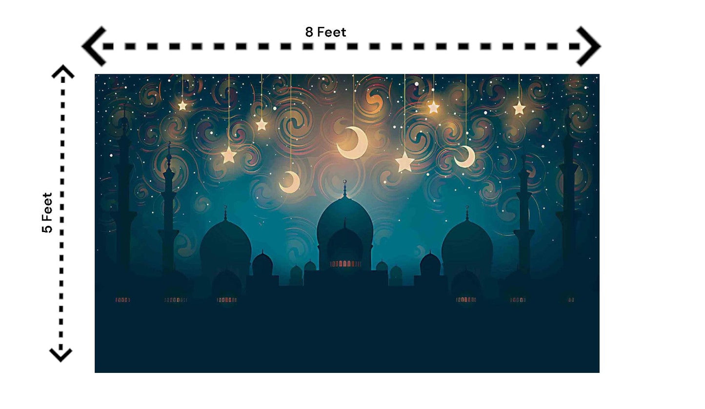5x8 Feet Fabric Reusable Moon & Star Backdrop Banner for Muslim occasions like Ramadan, Eid al-Fitr, Eid al-Adha, Muslim Weddings (1136)