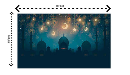 5x8 Feet Fabric Reusable Moon & Star Backdrop Banner for Muslim occasions like Ramadan, Eid al-Fitr, Eid al-Adha, Muslim Weddings (1136)