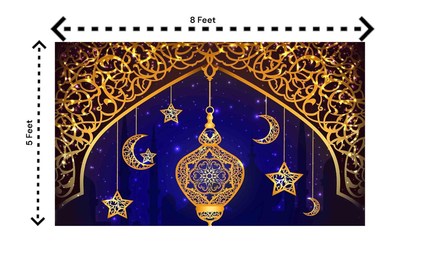 5x8 Feet Fabric Reusable Moon & Star Backdrop Banner for Muslim occasions like Ramadan, Eid al-Fitr, Eid al-Adha, Muslim Weddings (1137)