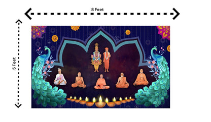 5x8 Feet BAPS Sanstha Swaminarayan Bhagwan Design Fabric Backdrop Banner for Pooja Decoration  (1174)