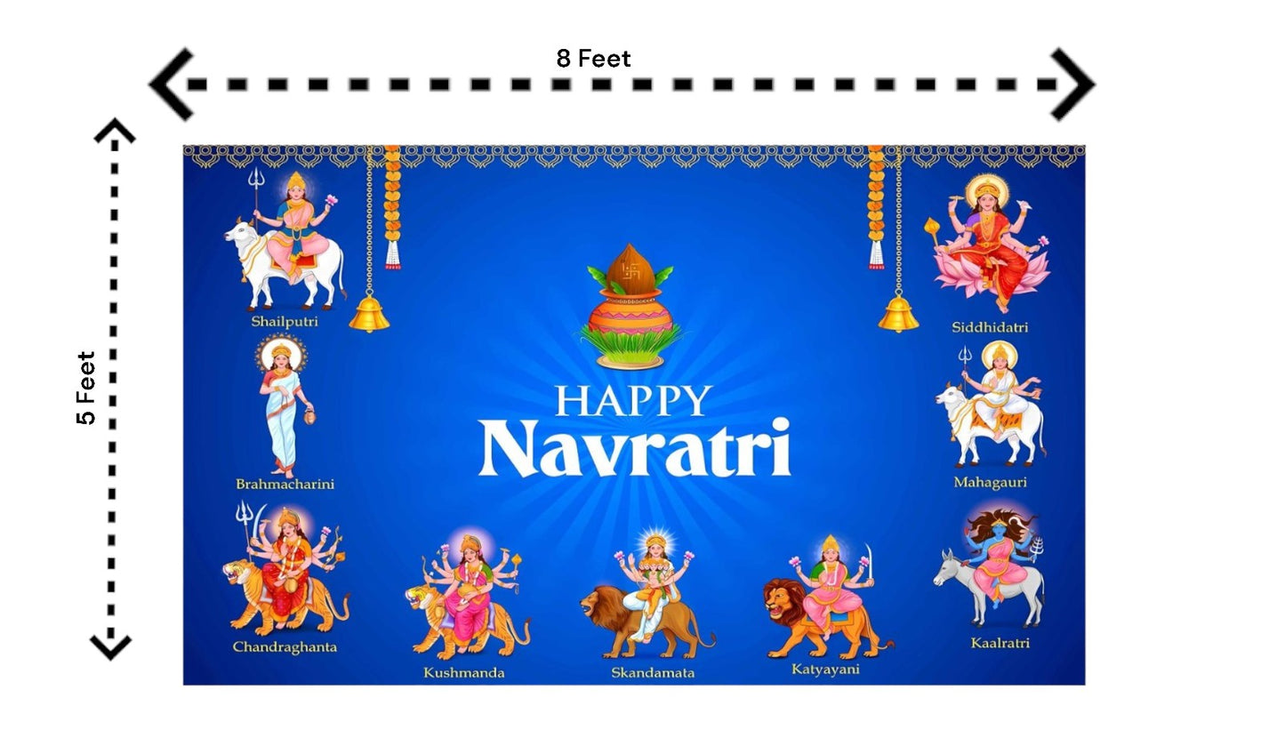 5x8 Feet Fabric Reusable  Happy Navratri Backdrop Banner for Navratri  or Durga Puja Festival