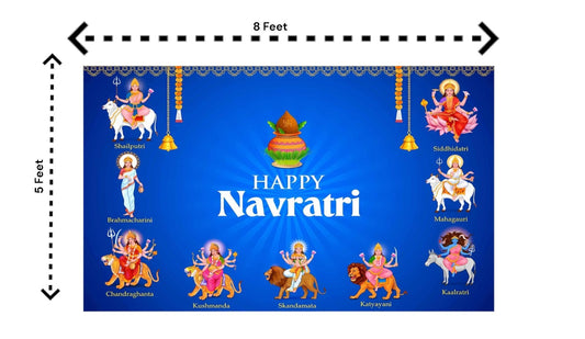 5x8 Feet Fabric Reusable  Happy Navratri Backdrop Banner for Navratri  or Durga Puja Festival