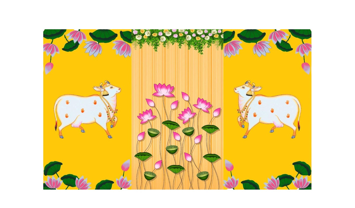 Traditional Pichwai Backdrop for Diwali, Wedding, Housewarming - 5 x 8 Feet Fabric Backdrop (1119)