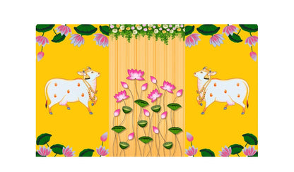 Traditional Pichwai Backdrop for Diwali, Wedding, Housewarming - 5 x 8 Feet Fabric Backdrop (1119)