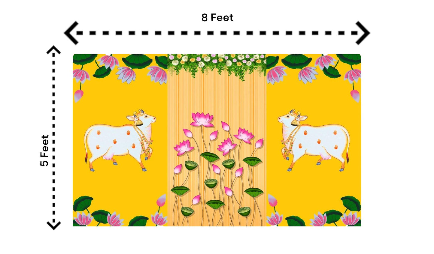 Traditional Pichwai Backdrop for Diwali, Wedding, Housewarming - 5 x 8 Feet Fabric Backdrop (1119)