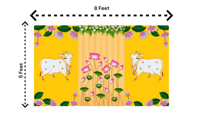 Traditional Pichwai Backdrop for Diwali, Wedding, Housewarming - 5 x 8 Feet Fabric Backdrop (1119)