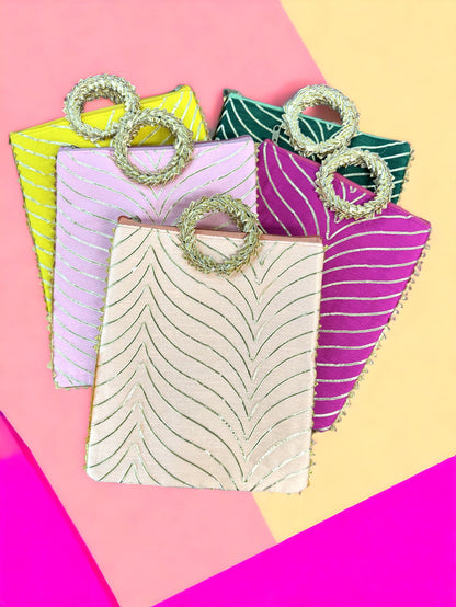 Gota Patti Bag with Handle & Zipper, Set of 5