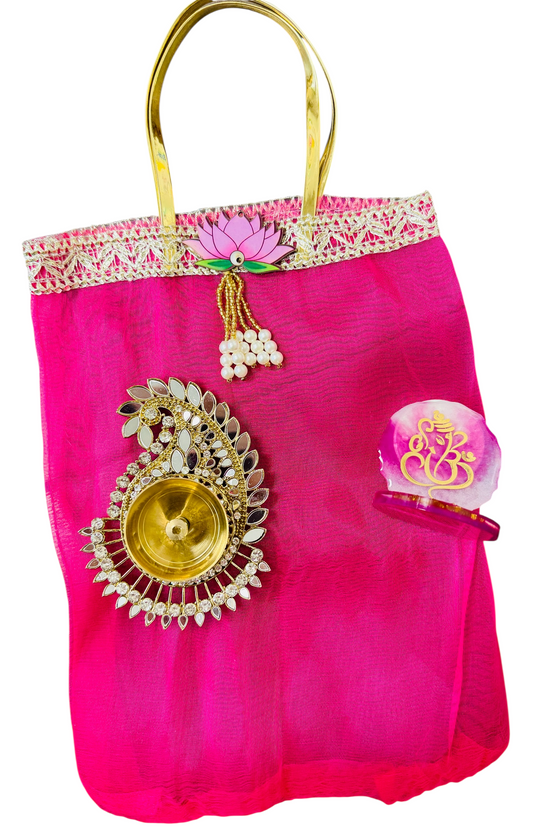Combo of Diya, Resin Ganesha & Bag - Perfect Giveaway for Wedding, Mehendi, Karwachauth