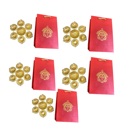 Small Diya Urli with Durga Paper Bags Combo - Return Gifts for Housewarming, Diwali or Puja