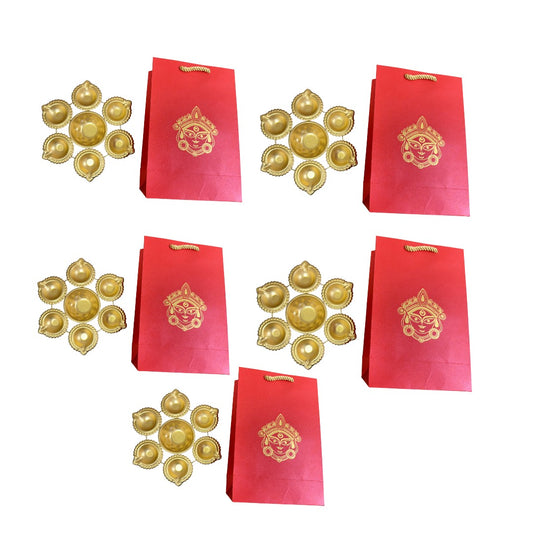 Small Diya Urli with Durga Paper Bags Combo - Return Gifts for Housewarming, Diwali or Puja