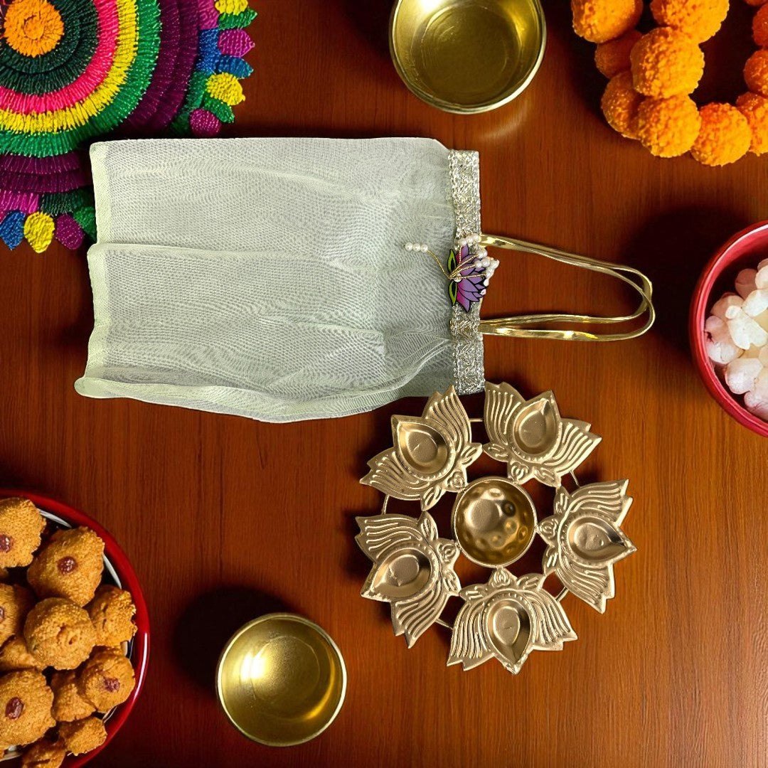 Lotus Urli with Tissue Bags Combo - Return Gifts for Housewarming, Diwali or Puja
