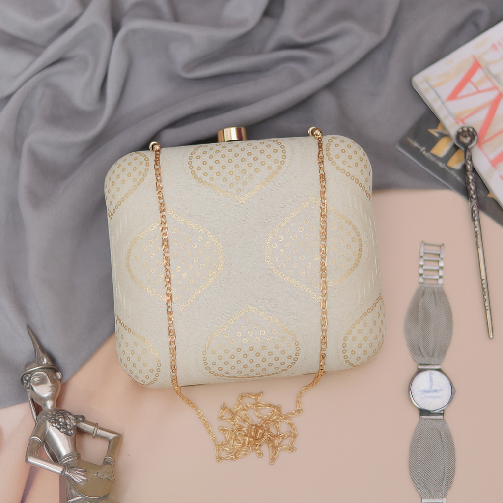 Golden Sequins And Thread Work Embroidery Clutch