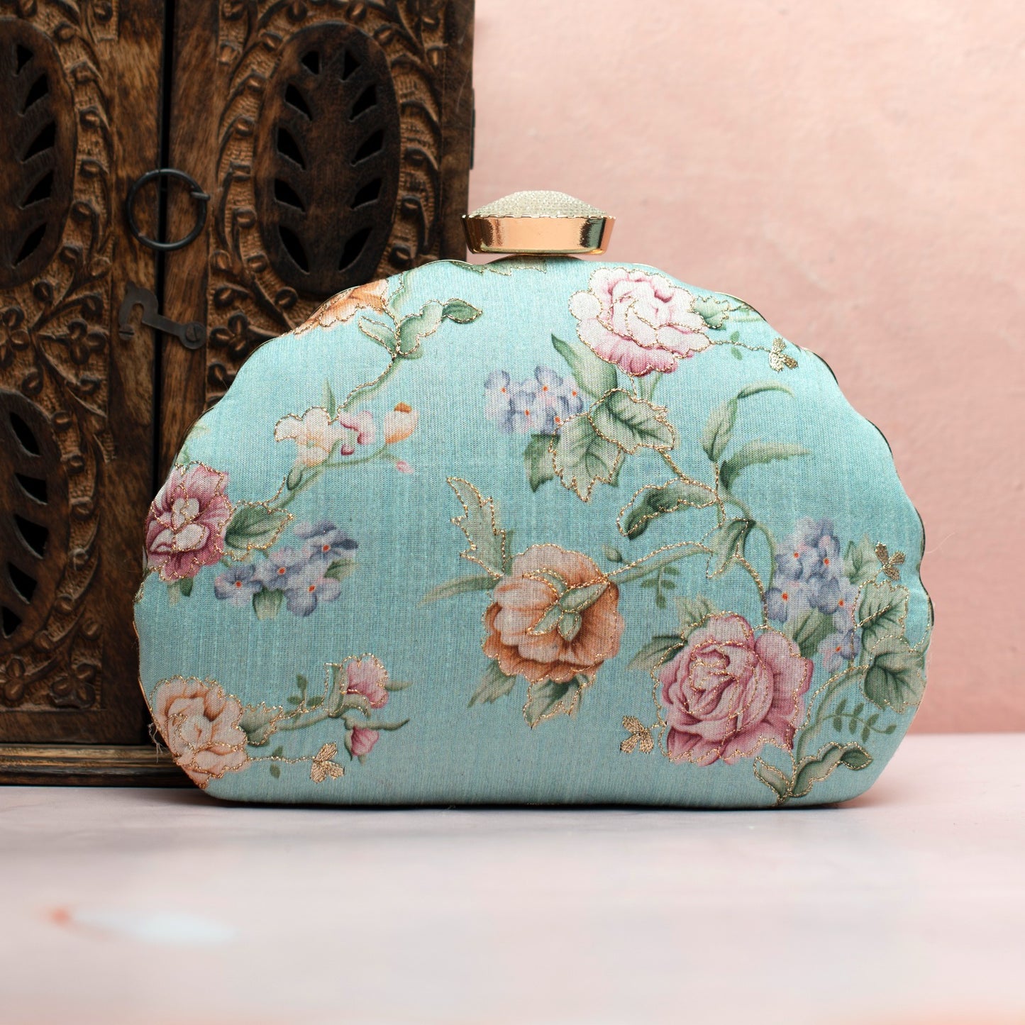 Floral Printed Zari Embroidery Clutch