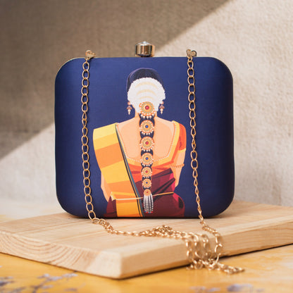 Lady in Saree with Traditional Hairdo Printed Clutch