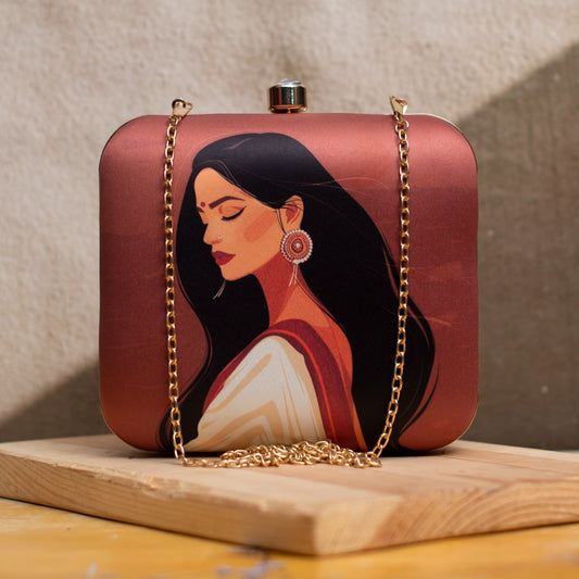 Clutch with Women Portrait in Saree & Long Hair